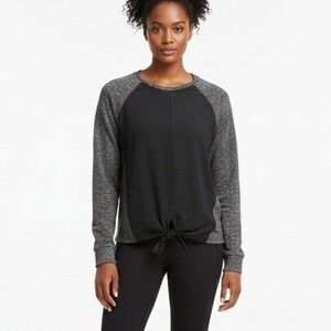 Fabletics‎ Womens Athleisure Cotton Raglan Tie Front Top Size M Black Gray Gym